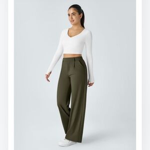 HALARA Olive Wide-Leg High-Waist Trousers